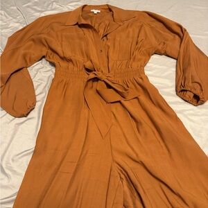 Gianni Bini Tan Button-Front Jumpsuit with Belt